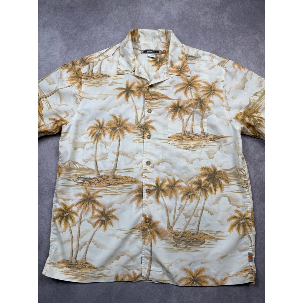 VTG Quiksilver Edition Mens M Tropical Hawaiian Aloha Cream Brown Made In Korea